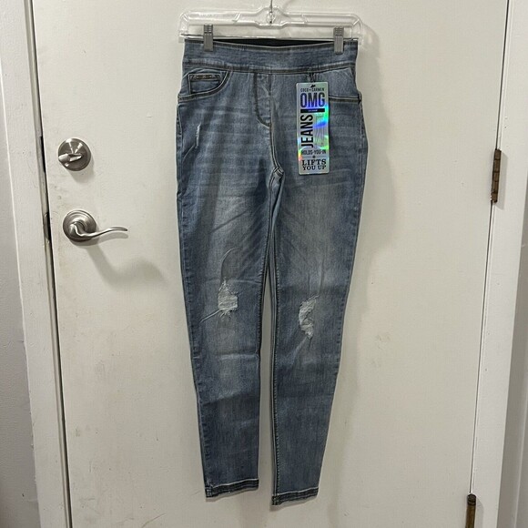 Coco + Carmen OMG Distressed Skinny Ankle Jeans Light Wash Pull On Pants Sz S - Picture 2 of 11